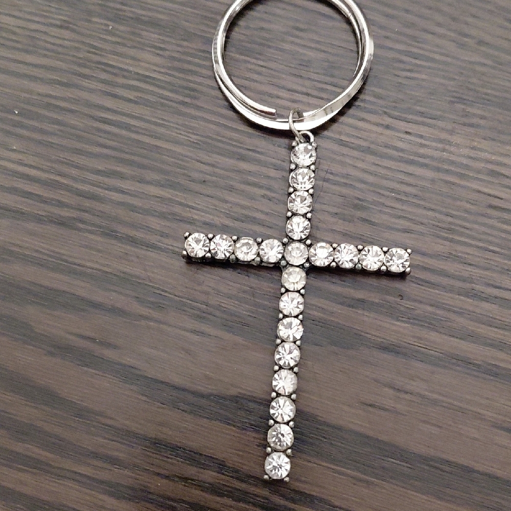 Silver Rhinestone Cross Keychain Stocking Stuffer!
